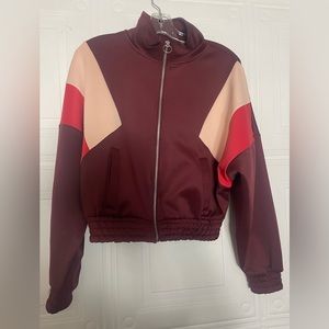 Retro Maroon Track Zip Up Top - Size Small